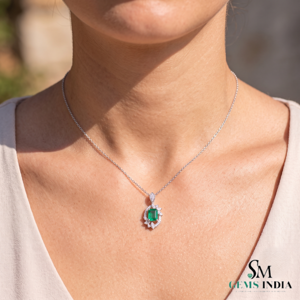 Natural Green Emerald Cut Pendant With Diamond Accents – Timeless Fine Jewelry
