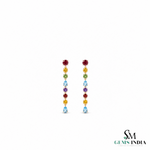 Rainbow Multi Gemstone Linear Drop Dangle Earrings for Women - Fine Jewelry Gift for Her