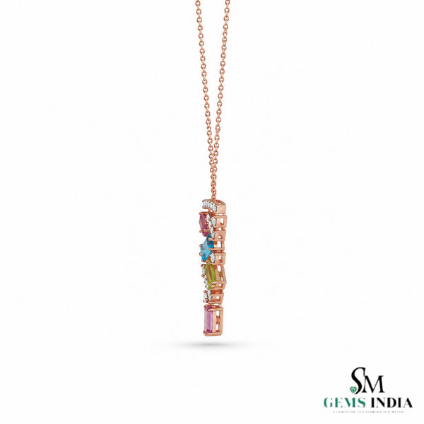 Elegant Multi Sapphire Bagguette Pendant Necklace With Diamod Accent - Gift For Her