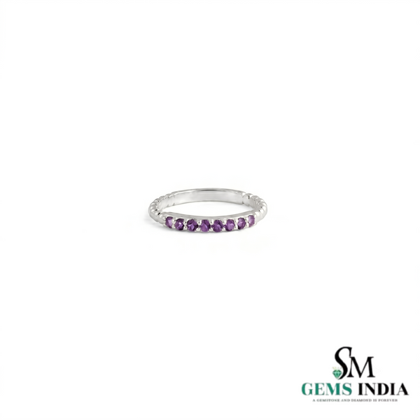 Round Amethyst Band Ring for Everyday Wear - Minimalist Ring