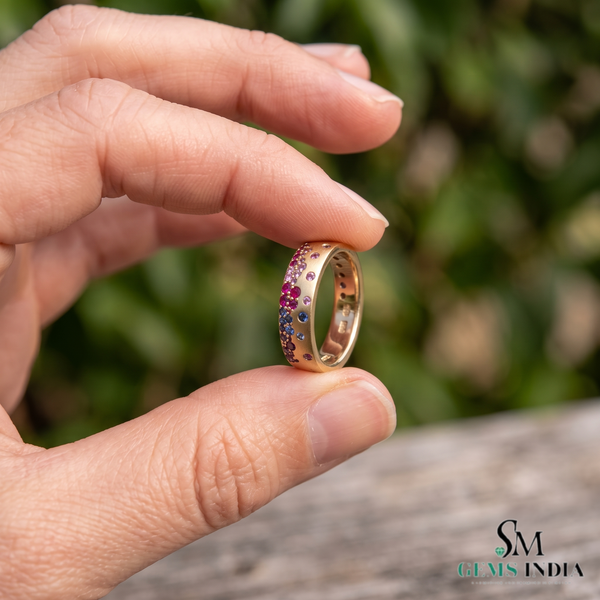 Round Modern Multi Gemstone Band Ring -Everyday Jewelry