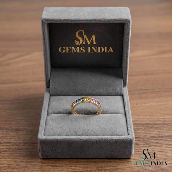 Multicolor Multi Sapphire Eternity Band Ring for Women - Colorful Statement Jewelry