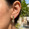 Round Emerald & Diamond Leaf Drop Earrings - Gift for Her