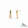 Round Emerald & Diamond Leaf Drop Earrings - Gift for Her
