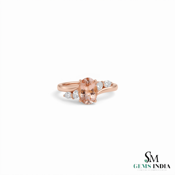 Natural Morganite Oval Cut Gold Ring with Diamond Accents – Elegant Luxury Gemstone Ring