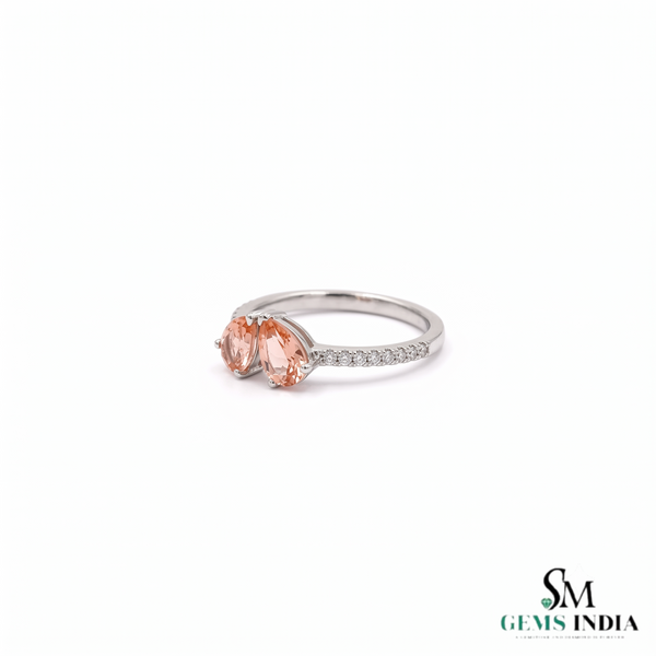 Luxury Pear Cut Pink Morganite And Diamond Ring - Elegant Gemstone Ring