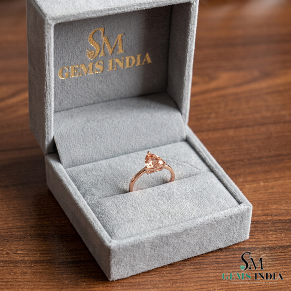 Morganite Trillion Cut Gemstone Ring - Solitaire Ring for Women