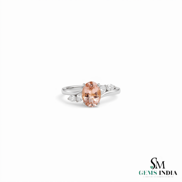 Natural Morganite Oval Cut Gold Ring with Diamond Accents – Elegant Luxury Gemstone Ring