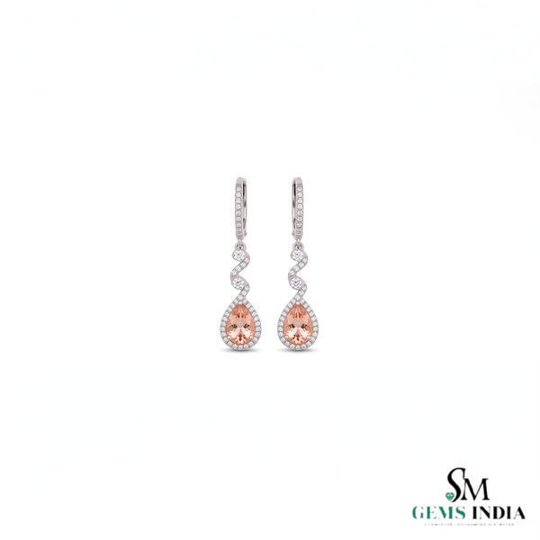 Pear cut Morganite & Diamond Twist Drop Earrings - Statement Jewelry