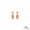 Oval Pink Morganite Stud Drop Earrings with Diamond Halo - Gift For Her