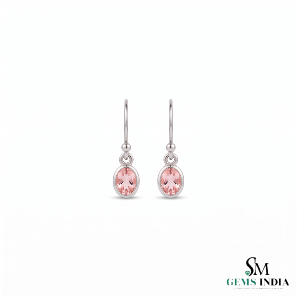 Elegant Oval Morganite Dangle Gemstone Earrings for Women - Minimalist Gemstone Jewelry