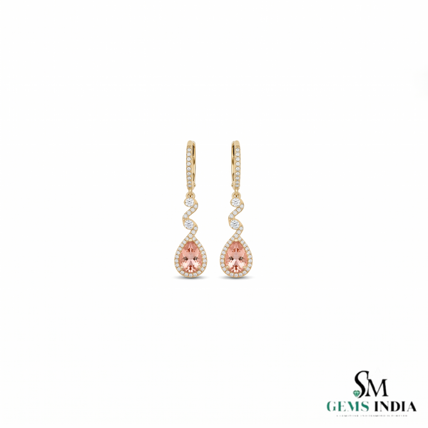 Pear cut Morganite & Diamond Twist Drop Earrings - Statement Jewelry