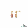 Oval Pink Morganite Stud Drop Earrings with Diamond Halo - Gift For Her