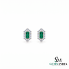 Double Princess Cut Emerald Diamond Halo Stud Earrings - May Birthstone Jewelry