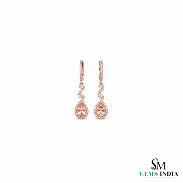 Pear cut Morganite & Diamond Twist Drop Earrings - Statement Jewelry