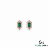 Double Princess Cut Emerald Diamond Halo Stud Earrings - May Birthstone Jewelry