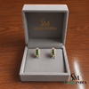 Double Princess Cut Emerald Diamond Halo Stud Earrings - May Birthstone Jewelry