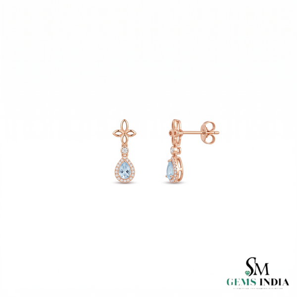 Pear Cut Aquamarine ANd Diamond Teardrop Dangle Earrings - Premium Fine Gemstone Jewelry