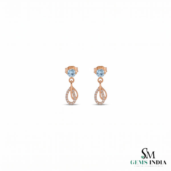 Elegant Round Cut Aquamarine Gemstone Dangle Earrings with Teardrop Design