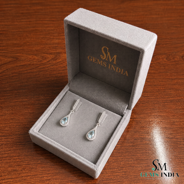 Pear Cut Aquamarine & Diamond Teardrop Drop Earrings - Sophisticated Luxury Jewelry