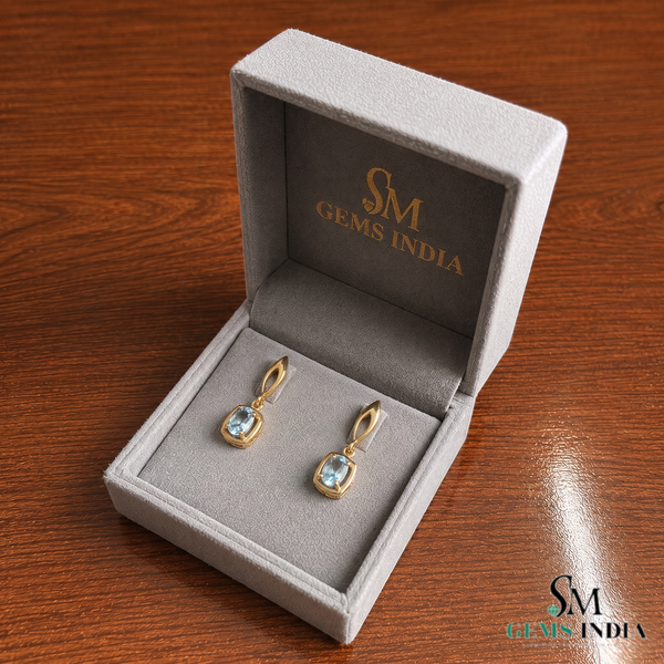 Cushion Aquamarine Gemstone Earrings - Elegant Everyday Fine Jewelry