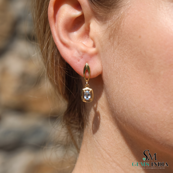 Cushion Aquamarine Gemstone Earrings - Elegant Everyday Fine Jewelry