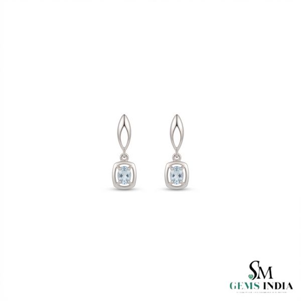 Cushion Aquamarine Gemstone Earrings - Elegant Everyday Fine Jewelry