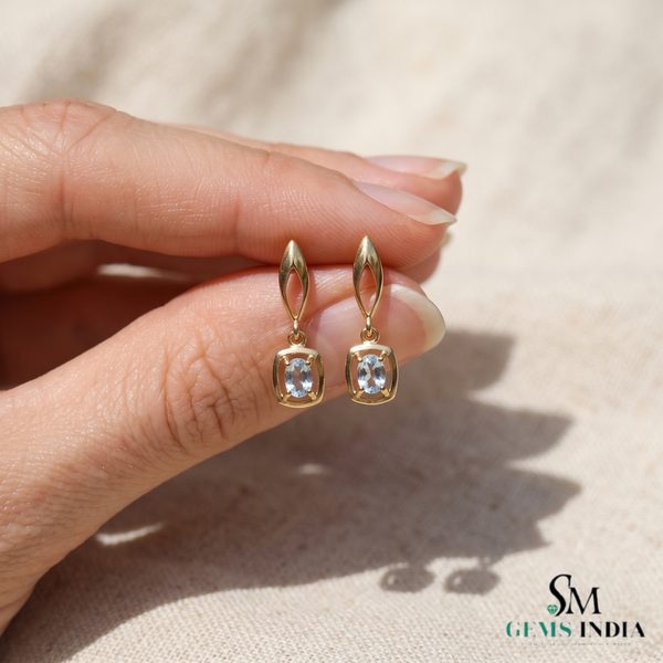 Cushion Aquamarine Gemstone Earrings - Elegant Everyday Fine Jewelry