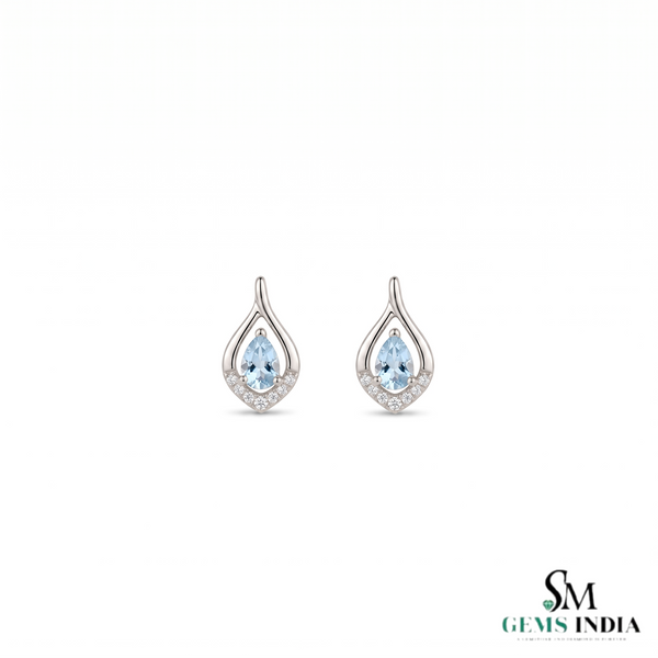 Pear Aquamarine And Diamond Stud Earrings - Elegant Blue Gemstone Jewelry