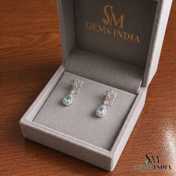 Pear Cut Aquamarine ANd Diamond Teardrop Dangle Earrings - Premium Fine Gemstone Jewelry