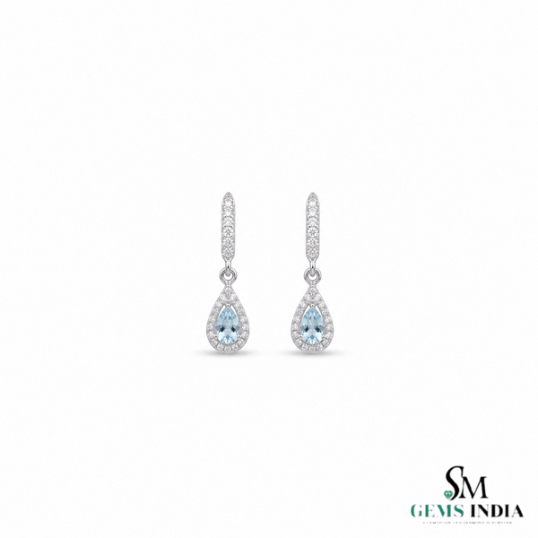 Pear Cut Aquamarine & Diamond Teardrop Drop Earrings - Sophisticated Luxury Jewelry