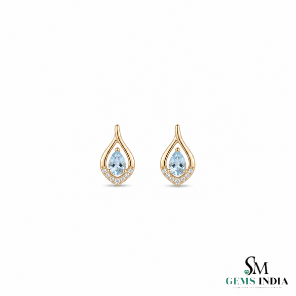 Pear Aquamarine And Diamond Stud Earrings - Elegant Blue Gemstone Jewelry