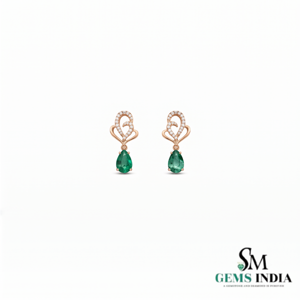 Pear Shaped Emerald & Diamond Drop Stud Earrings - Fine Jewelry for Women
