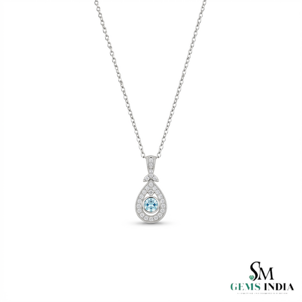 Luxury Natural Aquamarine Diamond Pendant- Minimalist Jewelry for Women