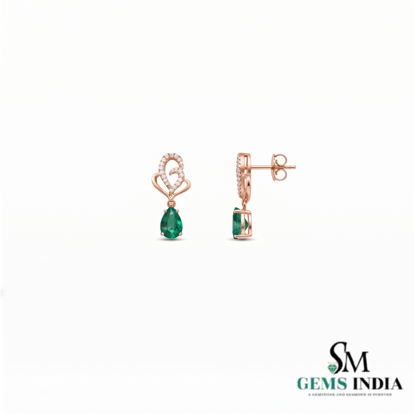 Pear Shaped Emerald & Diamond Drop Stud Earrings - Fine Jewelry for Women