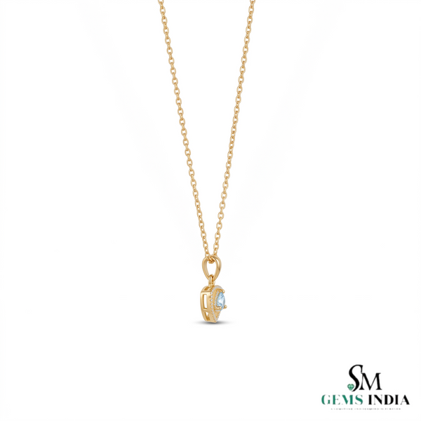 Natural Aquamarine Trillion Cut With Diamond Accent Pendant - Sophisticated Fine Jewelry Style