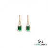 Emerald Cut Emerald Diamond Halo Huggie Hoop Drop Earrings - Emerald Drop Earrings