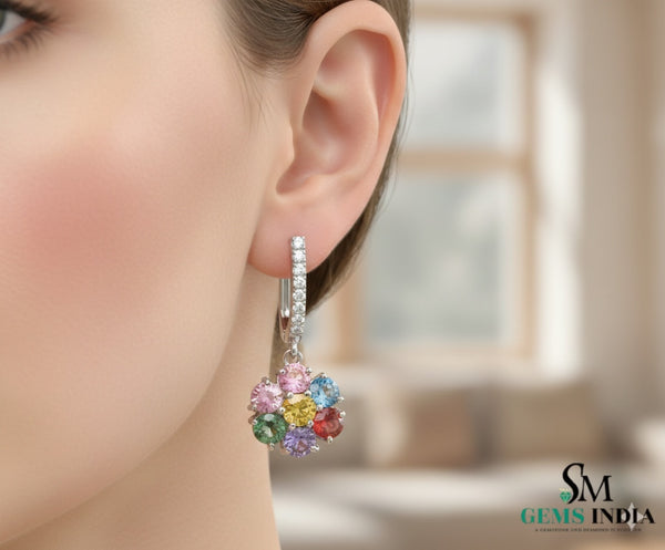 Rainbow Round Cut Flower Earrings Women’s Dangle Earring Jewelry