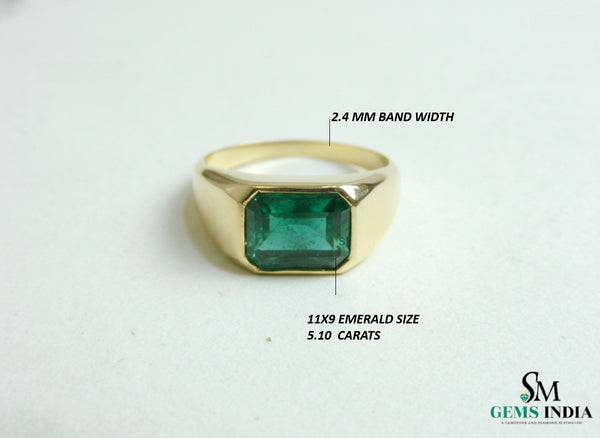 Certified Natural Emerald Cut Zambian Emerald Ring: 18k Solid Gold Solitaire