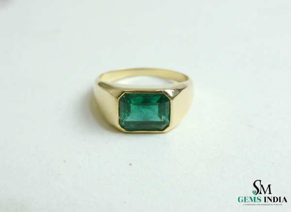 Certified Natural Emerald Cut Zambian Emerald Ring: 18k Solid Gold Solitaire
