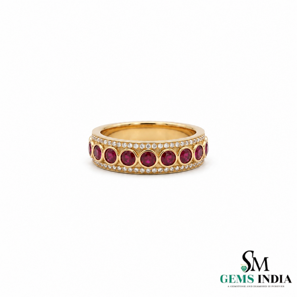 Natürlicher Rubin- und Diamant-Eulenring aus massivem 18-karätigem Gold, eleganter Eulenform-Ring