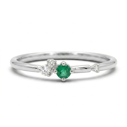 Dainty Round Emerald Diamond Ring – Minimalist Stackable Emerald Ring for Women