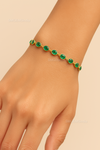 Natural Oval Shape Emerald And Diamond Bracelet In 14k Solid Gold