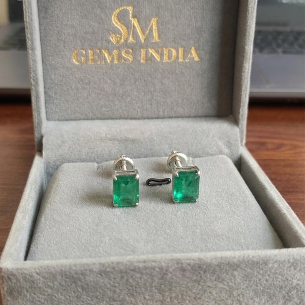 Emerald Earrings 14k Gold, Emerald Cut, Genuine Gemstone Studs