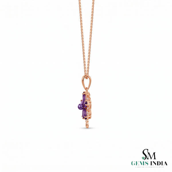 Marquise Amethyst Flower Pendant With Diamond Accents – Jewelry Gift For Her