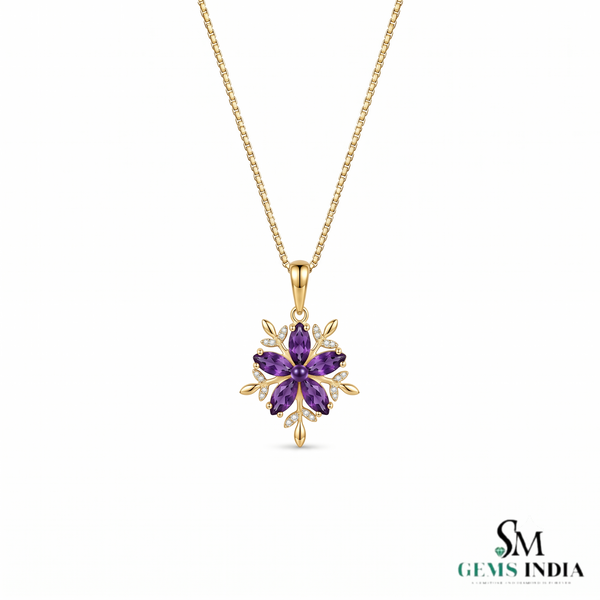 Marquise Amethyst Flower Pendant With Diamond Accents – Jewelry Gift For Her