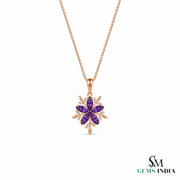 Marquise Amethyst Flower Pendant With Diamond Accents – Jewelry Gift For Her