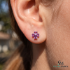 Heart Shape Amethyst Flower Stud Earrings - Elegant Gemstone Jewelry