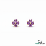 Heart Shape Amethyst Flower Stud Earrings - Elegant Gemstone Jewelry