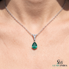 3.40 carat Luxury Pear Natural Emerald Pendant Necklace with Diamond Trio Accent